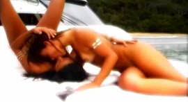 Brunettes find themselves outdoors in luxury yacht! That naughty!