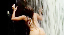 Amateur video with hot bathing in the waterfall